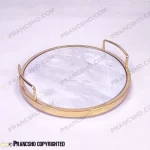 سینی گرد سنگی با لبه فلزی طلایی سنگ سفید ازنا