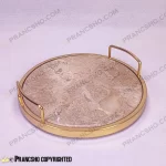 سینی گرد سنگی با لبه فلزی طلایی سنگ پارادایس نسکافه‌ای