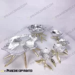 ست ظروف پذیرایی نقره ای لوتوس براق پایه طلایی با ضمانت ثبات رنگ