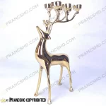 شمعدان شش شعله طرح گوزن ایستاده طلایی براق