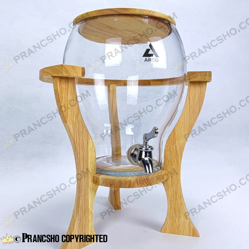 کلمن شیشه ای پایه چوبی دسته دار طرح کاچار شیشه ساده
