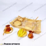 سرویس چای خوری 6 نفره چوبی با استکان کمر باریک