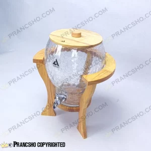 کلمن شیشه ای پایه چوبی دسته دار طرح کاچار شیشه الماسی (ترک دار)
