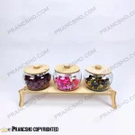 کندی سه قلو شیشه ای با در و استند چوبی