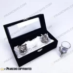 ست هدیه شات حیوانات نقره‌ای 3 عددی با جعبه کادویی مخمل مشکی