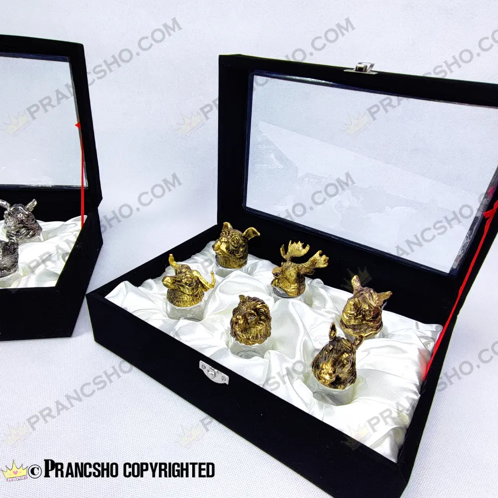 ست هدیه شات حیوانات طلایی و نقره‌ای 6 عددی با جعبه کادویی