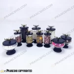 پاسماوری 10 تکه شیشه الماسی با پایه و در فلزی مشکی