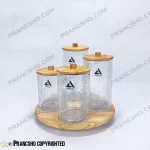 پاسماوری و کندی چهار عددی شیشه ای با در و پایه چوبی چرخشی