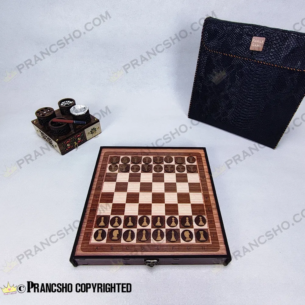 مجموعه بازی های مسافرتی باکس چوبی با کیف چرمی و زیر سیگاری سنتی