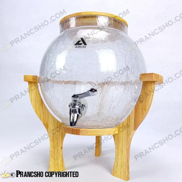کلمن شیشه ای پایه چوبی دسته دار طرح ماکان شیشه الماسی