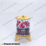 کندی دو طبقه شیشه ای استوانه ای پایه چوبی
