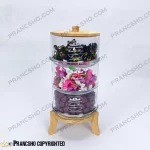 کندی سه طبقه شیشه ای استوانه ای پایه چوبی