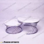 استند پذیرایی دو طبقه سنگی پایه حصیری نقره‌ای سنگ سفید ازنا