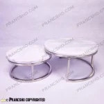 استند پذیرایی دو طبقه سنگی ساده نقره‌ای سنگ سفید ازنا