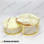 استند پذیرایی دو طبقه سنگی ساده طلایی سنگ مرمر نباتی قهوه‌ای