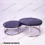 استند پذیرایی دو طبقه سنگی ساده نقره‌ای سنگ مشکی خطوط سفید