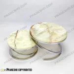 استند پذیرایی دو طبقه سنگی پایه گوشواره‌ای نقره‌ای سنگ مرمر نباتی قهوه‌ای