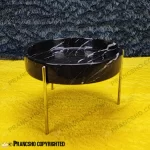 آجیل خوری سنگی پایه میخی نقره‌ای سنگ مشکی خط سفید