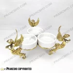 اردور خوری سه خانه سنگ سفید ازنا با پایه برنجی طرح آنجل