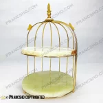 استند سنگی قفس و پروانه پروانه دو طبقه سنگ مرمر نباتی قهوه‌ای