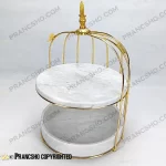 استند میوه و شیرینی سنگی قفس و پروانه دو طبقه سنگ سفید ازنا