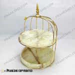 استند میوه و شیرینی سنگی قفس و پروانه دو طبقه سنگ مرمر نباتی قهوه‌ای