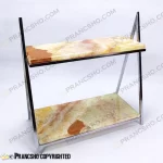 استند سنگی دو طبقه طرح ایفل نقره‌ای سنگ مرمر نباتی قهوه‌ای