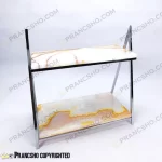 استند سنگی دو طبقه طرح ایفل نقره‌ای سنگ مرمر کرم قهوه‌ای