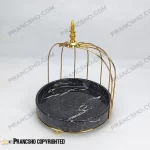 استند سنگی لبه دار قفس و پروانه پروانه یک طبقه طلایی سنگ مشکی خط سفید