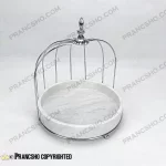 استند سنگی لبه دار قفس و پروانه پروانه یک طبقه نقره‌ای سنگ سفید