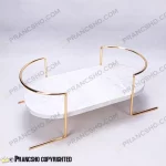 سینی بیضی سنگی دسته فلزی طلایی با سنگ سفید ازنا