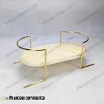 سینی بیضی سنگی دسته فلزی طلایی با سنگ مرمر نباتی