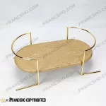 سینی بیضی سنگی دسته فلزی طلایی با سنگ پارادایس نسکافه‌ای