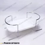 سینی بیضی سنگی دسته فلزی نقره‌ای با سنگ سفید ازنا