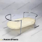 سینی بیضی سنگی دسته فلزی نقره‌ای با سنگ مرمر نباتی