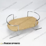 سینی بیضی سنگی دسته فلزی نقره‌ای با سنگ پارادایس نسکافه‌ای