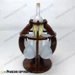 استند بار پذیرایی چوبی 6 نفره با بطری گیلاس (جام) شیشه سفید مات