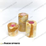 جاوارمر و شمعدان سه سایز سنگی استوانه‌ای سنگ مرمر نباتی قهوه‌ای