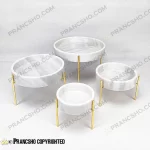 ست پذیرایی استوانه‌ای سنگی با پایه میخی طلایی سنگ سفید ازنا