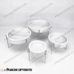 ست پذیرایی استوانه‌ای سنگی با پایه میخی نقره‌ای سنگ سفید ازنا