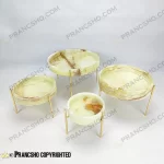 ست پذیرایی استوانه‌ای سنگی با پایه میخی طلایی سنگ مرمر نباتی قهوه‌ای