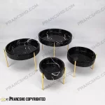 ست پذیرایی استوانه‌ای سنگی با پایه میخی طلایی سنگ مشکی خط سفید