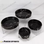 ست پذیرایی استوانه‌ای سنگی با پایه میخی نقره‌ای سنگ مشکی خط سفید