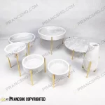 ست ظروف پذیرایی سنگی پایه میخی طلایی سنگ سفید ازنا