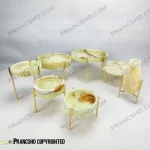 ست ظروف پذیرایی سنگی پایه میخی طلایی سنگ مرمر نباتی قهوه‌ای