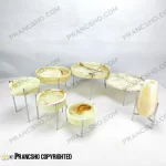 ست ظروف پذیرایی سنگی پایه میخی نقره‌ای سنگ مرمر نباتی قهوه‌ای