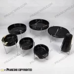 ست ظروف پذیرایی سنگی پایه میخی نقره‌ای سنگ مشکی خط سفید