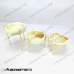 ست سه عددی شکلات خوری سنگی با پایه میخی طلایی سنگ مرمر نباتی قهوه‌ای