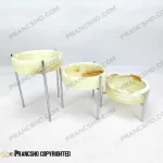 ست سه عددی شکلات خوری سنگی با پایه میخی نقره‌ای سنگ مرمر نباتی قهوه‌ای