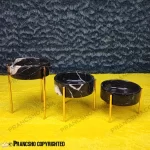 ست سه عددی شکلات خوری سنگی با پایه میخی طلایی سنگ مشکی خط سفید